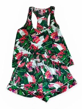 Victoria Secret Satin Tropical Floral Tank & Short Sleep Set, Small